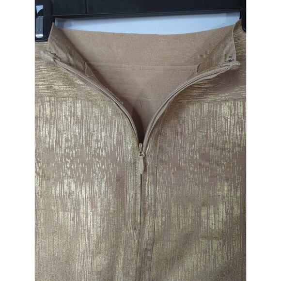 Herve Leger Gold Coated Knit Mini Skirt Bodycon Fitted Size S - Picture 5 of 8